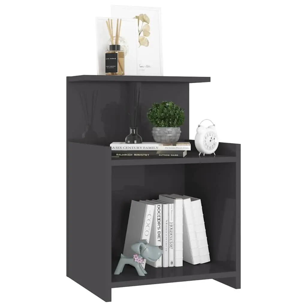 Bedside Table 2 pcs High Gloss Grey 40x35x60 cm Side Cabinet Nightstand Storage