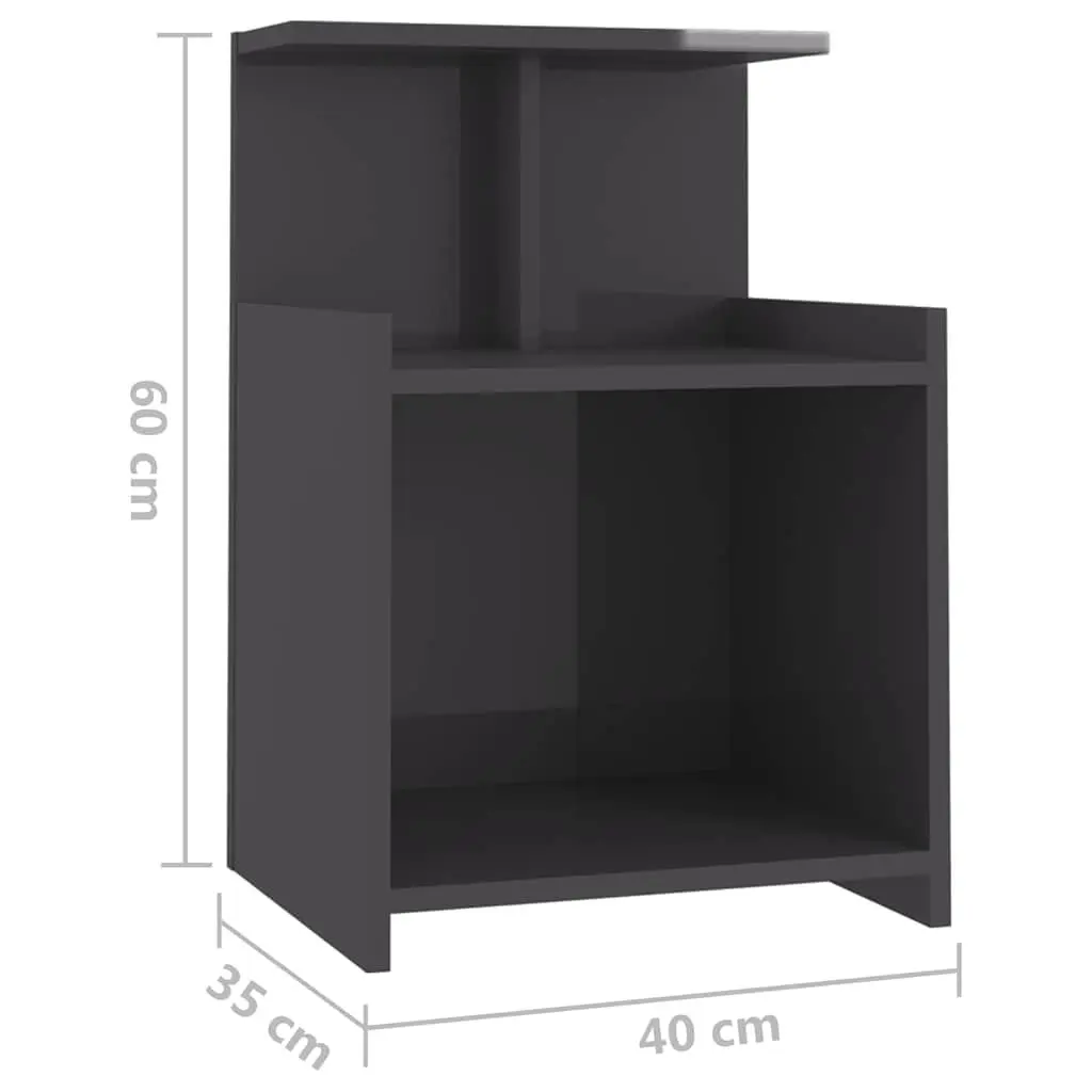 Bedside Table 2 pcs High Gloss Grey 40x35x60 cm Side Cabinet Nightstand Storage