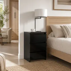 Black Bedside Table Specifications: 40x35x62.5 cm, 3 Drawers
