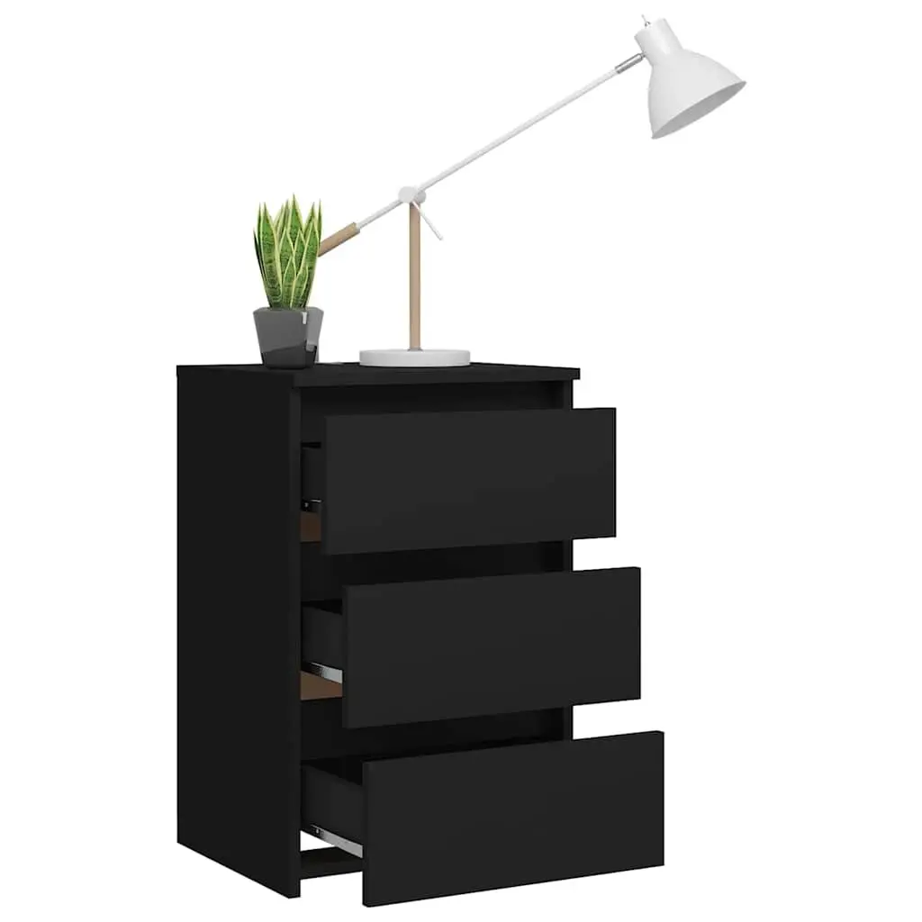 Bed Cabinet Bedside Table Nightstand Black 40x35x62.5 cm 3 Drawers Storage