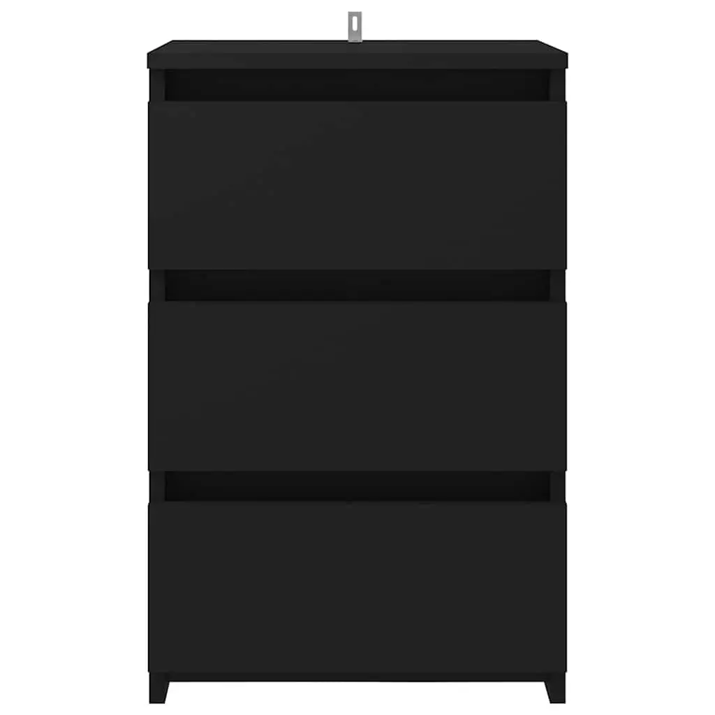 Bed Cabinet Bedside Table Nightstand Black 40x35x62.5 cm 3 Drawers Storage