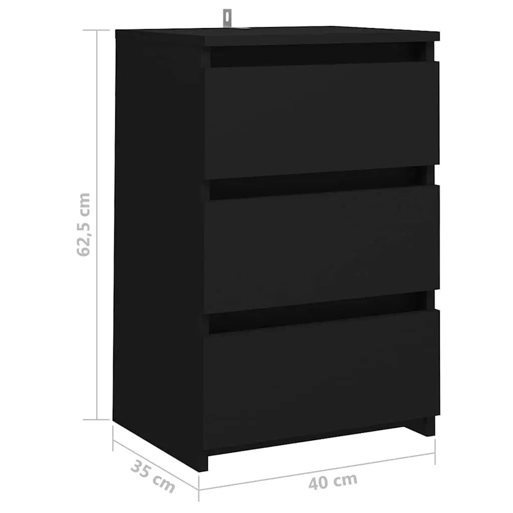 Bed Cabinet Bedside Table Nightstand Black 40x35x62.5 cm 3 Drawers Storage