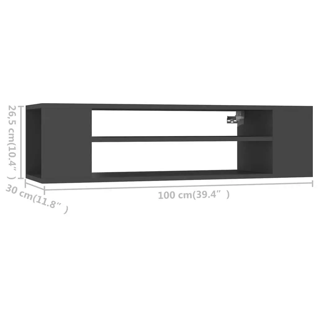 Grey Wall-Mounted TV Cabinet for Living Room with Open Compartments 100x30x26.5cm