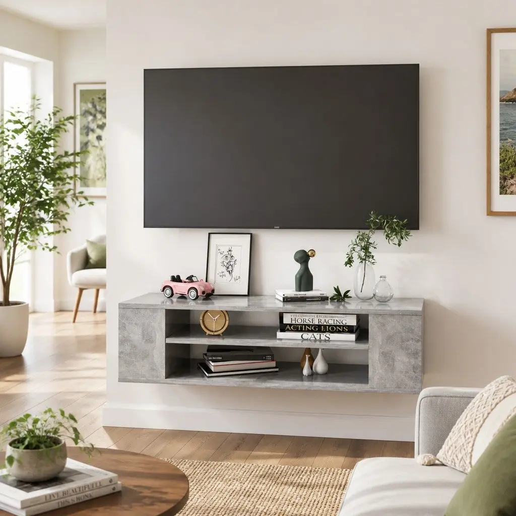 Hanging TV Cabinet for Interior Use Grey Wall-Mounted Lowboard 100 x 30 x 26.5 cm