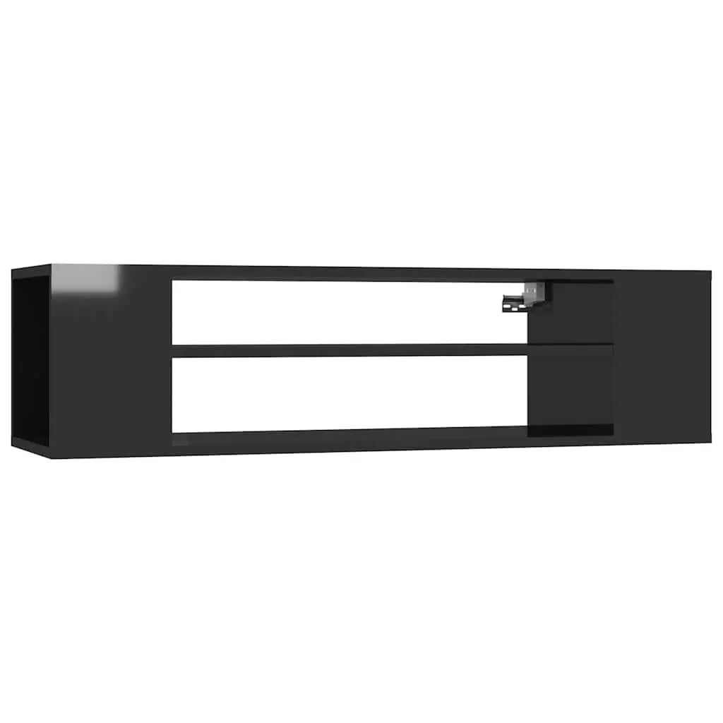 Wall-Mounted High Gloss Black TV Cabinet