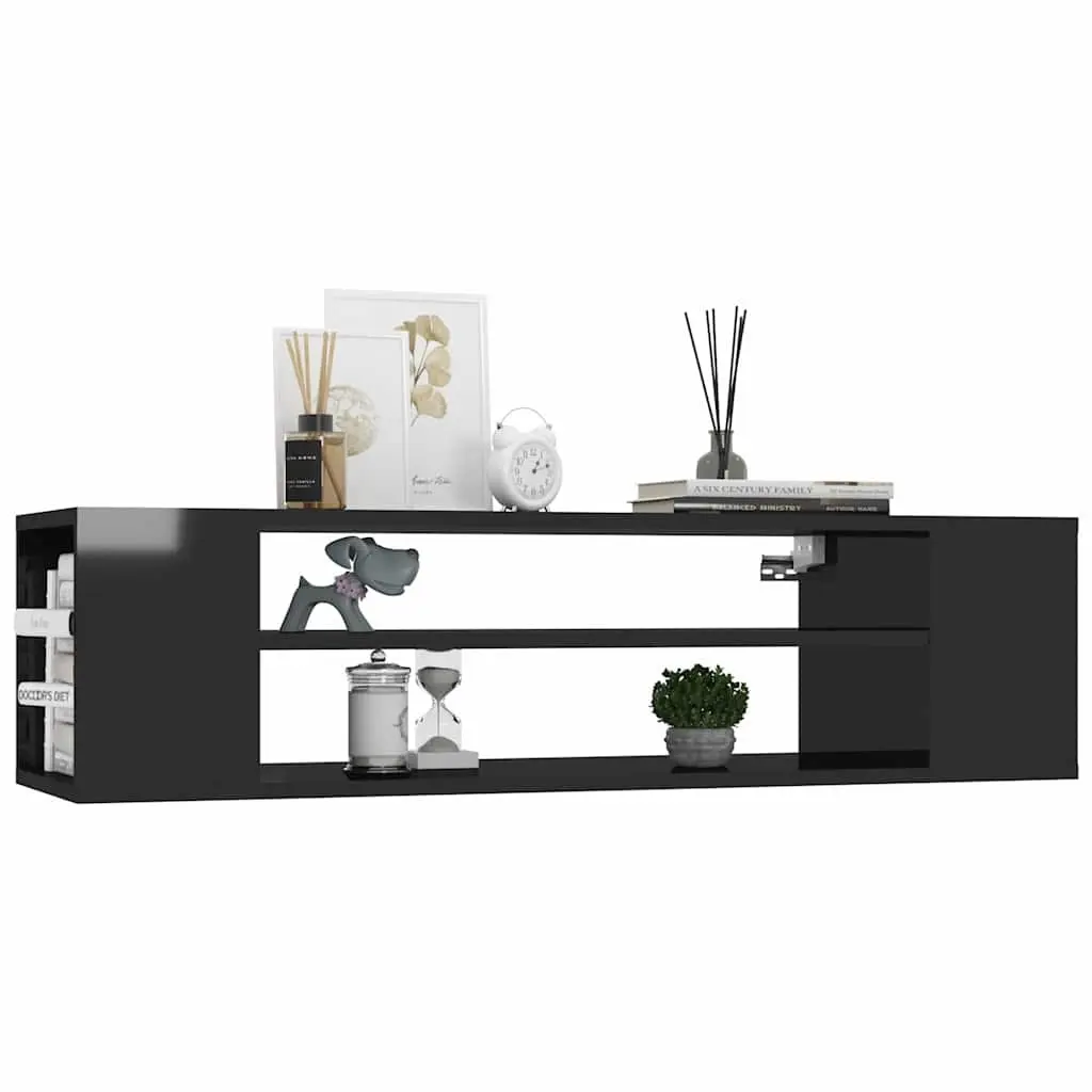 Wall-Mounted High Gloss Black TV Cabinet