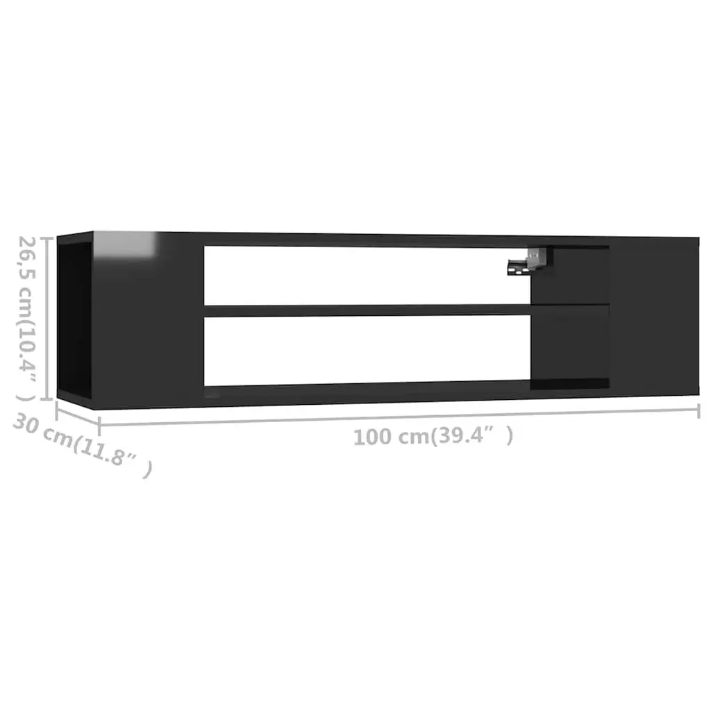 Wall-Mounted High Gloss Black TV Cabinet