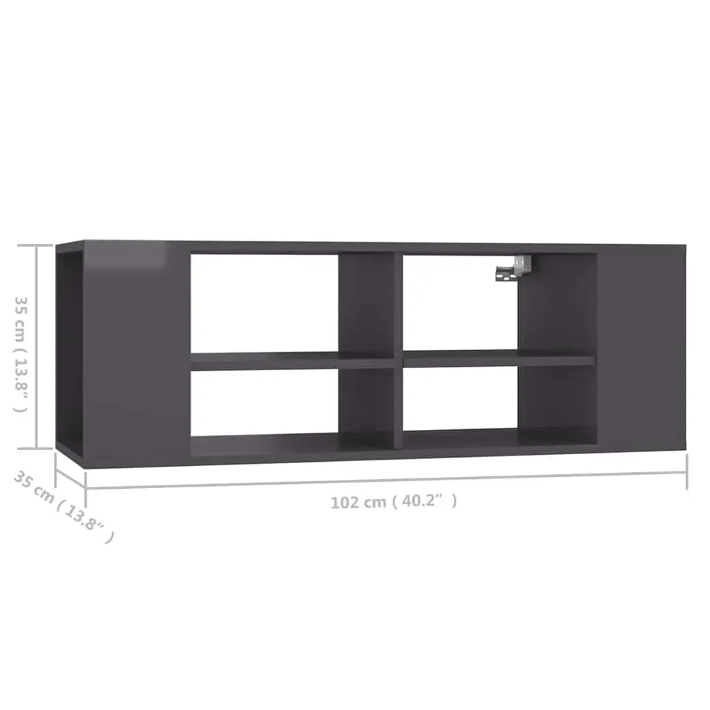Wall-Mounted TV Cabinet Grey Storage Unit Living Room Bedroom 102 x 35 x 35 cm