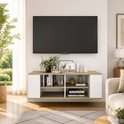 Wall-Mounted TV Cabinet White Sonoma Oak Storage Shelves Living Room Media Unit