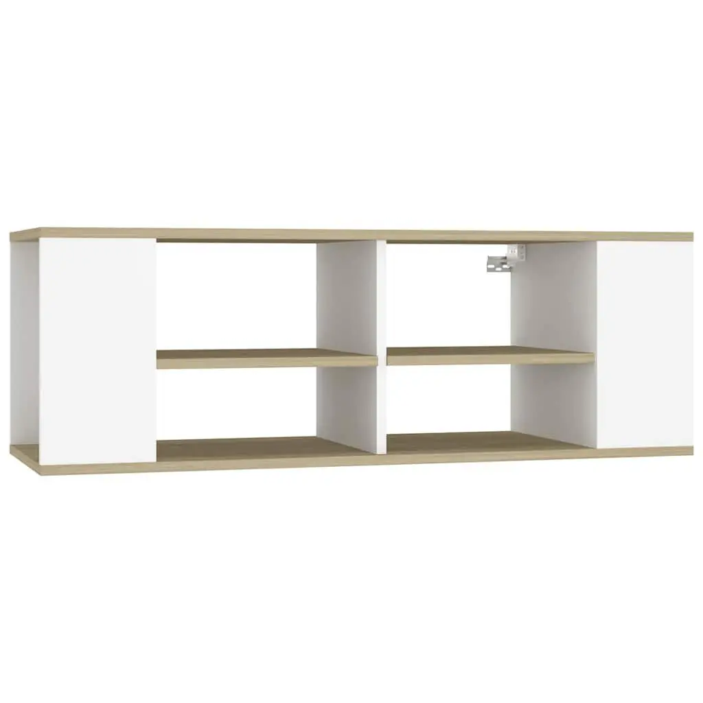 Wall-Mounted TV Cabinet White Sonoma Oak Storage Shelves Living Room Media Unit