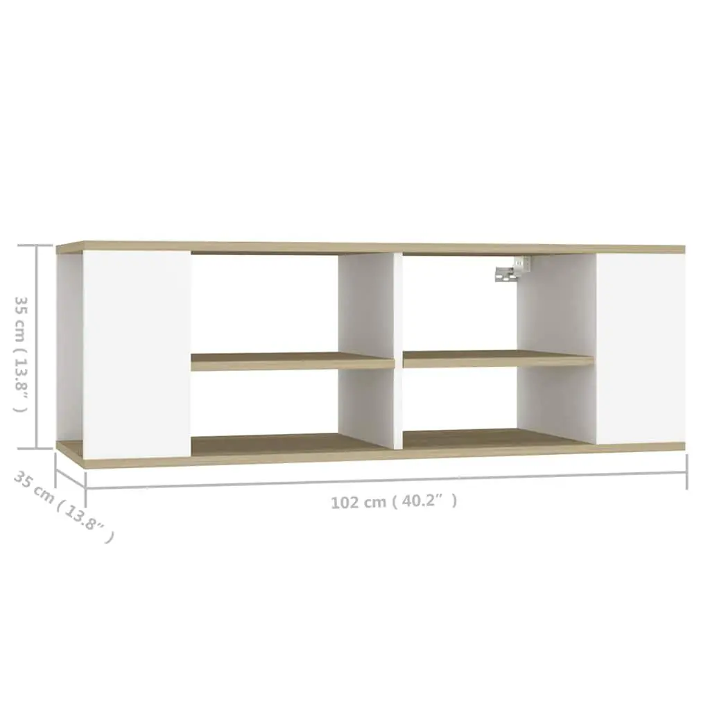 Wall-Mounted TV Cabinet White Sonoma Oak Storage Shelves Living Room Media Unit
