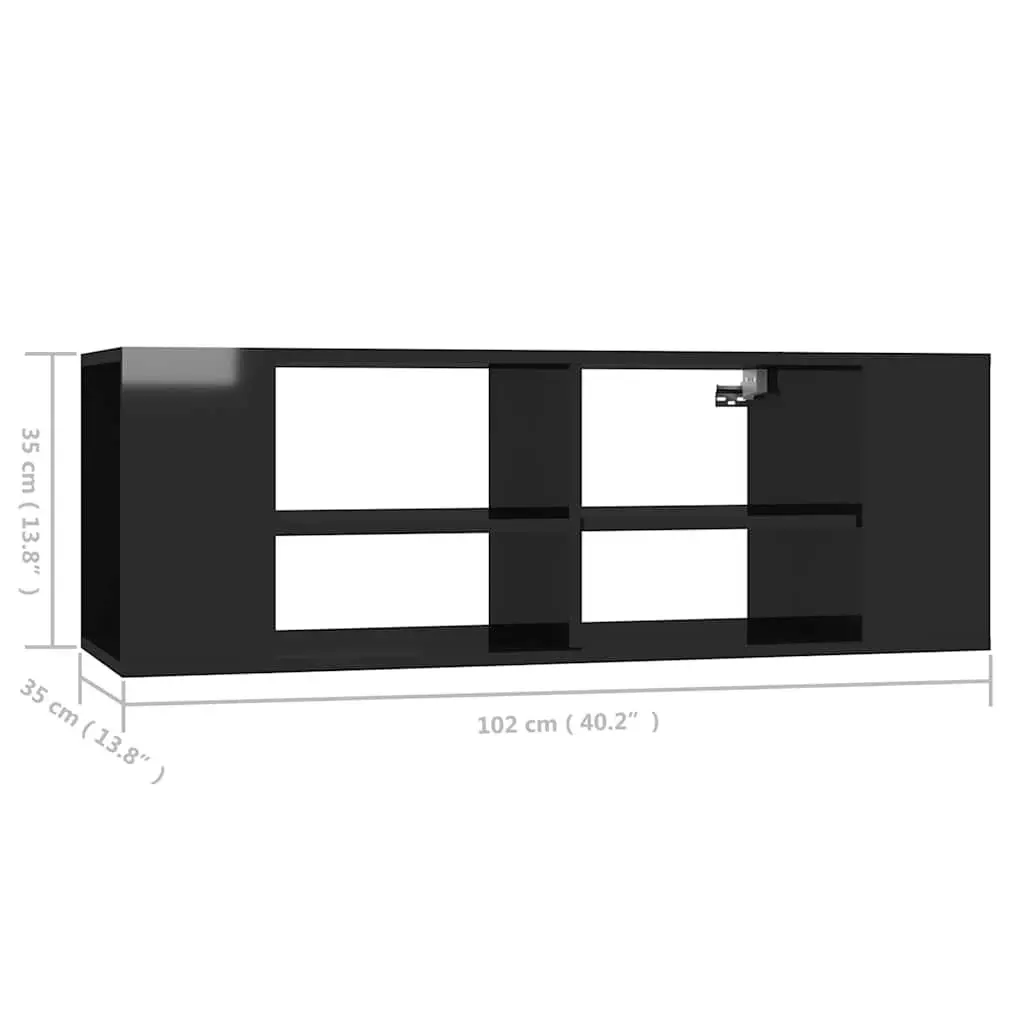 Wall-Mounted Black High Gloss TV Cabinet