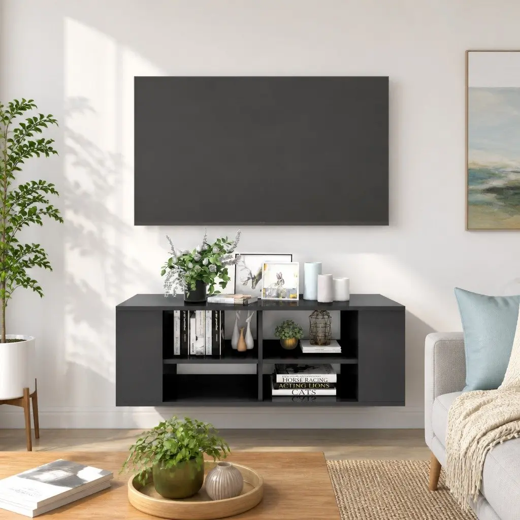 Grey High Gloss Wall-Mounted TV Cabinet
