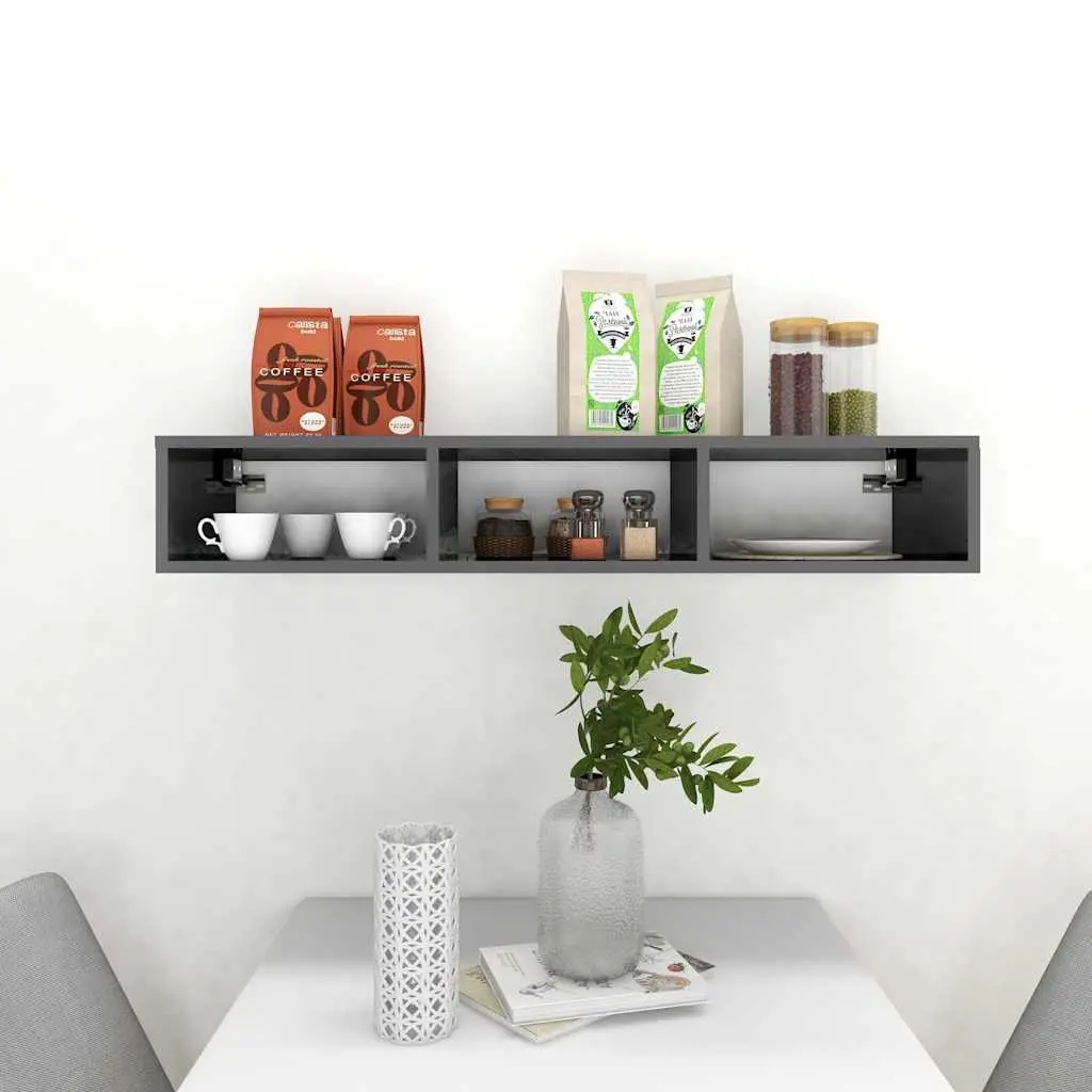 Wall Shelf Grey High Gloss Floating Cabinet Storage Organiser 102 x 30 x 17 cm