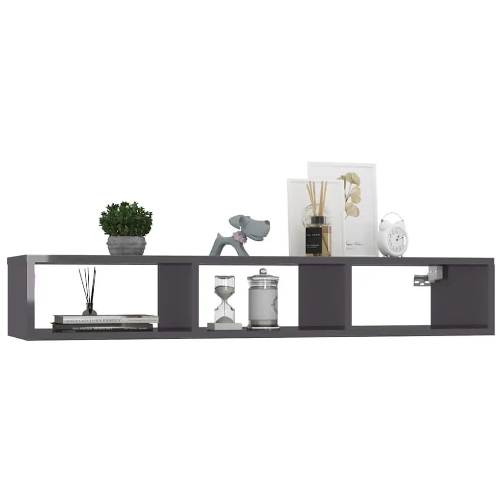 Wall Shelf Grey High Gloss Floating Cabinet Storage Organiser 102 x 30 x 17 cm