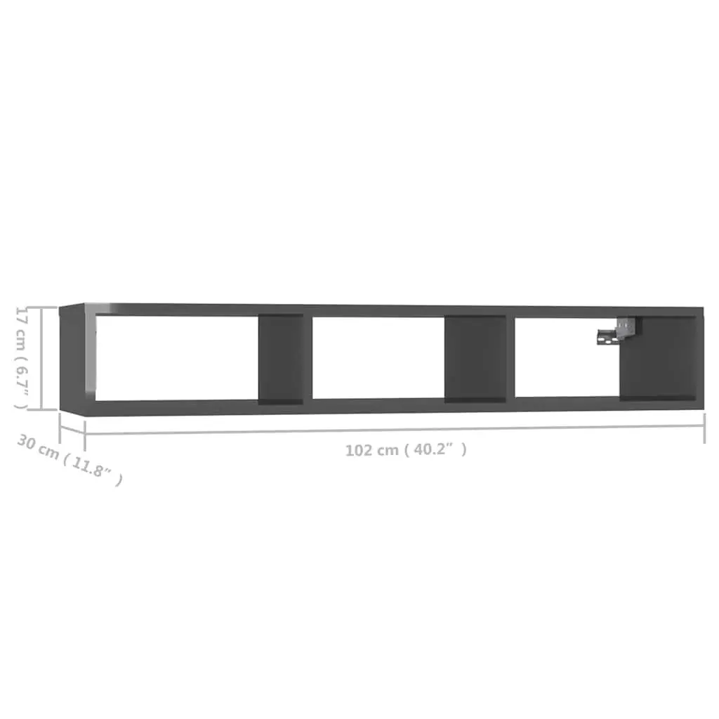 Wall Shelf Grey High Gloss Floating Cabinet Storage Organiser 102 x 30 x 17 cm