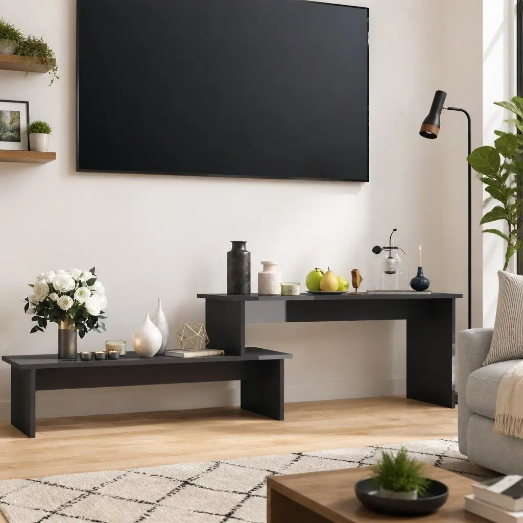 Grey Engineered Wood TV Cabinet with Adjustable Shelves