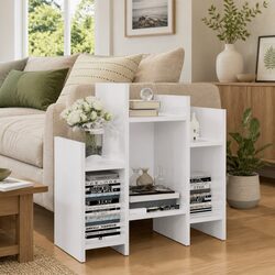 60x26x60 cm White Side Cabinet with 6 Shelves