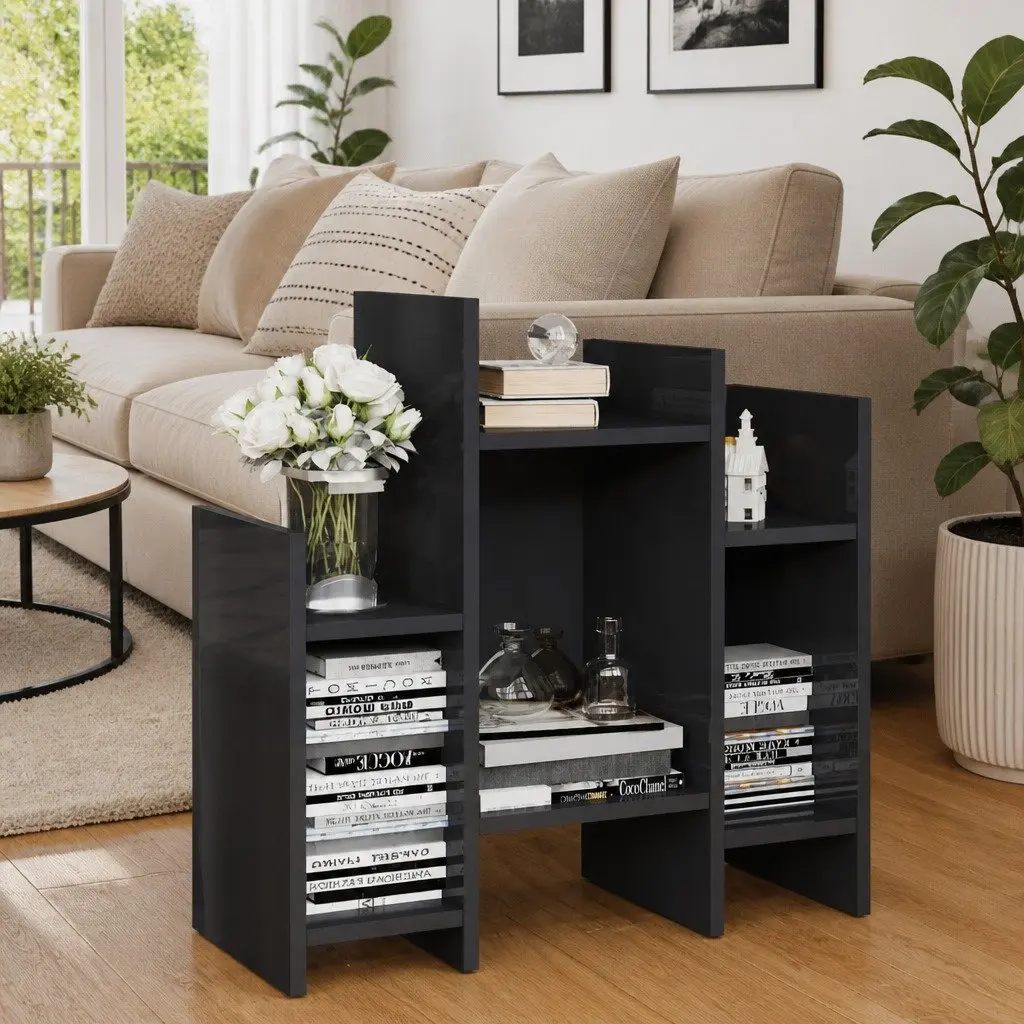 Grey Side Cabinet Storage Unit 6 Shelves Sideboard Buffet Living Room Furniture