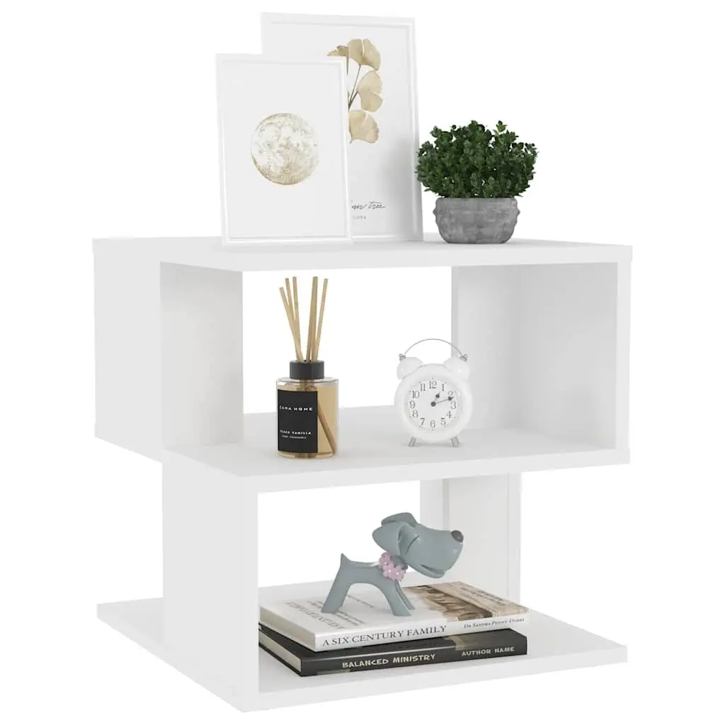 White End Table for Living Room 40 x 40 x 40 cm with 2 Shelves Modern Accent Storage Side Table Furniture