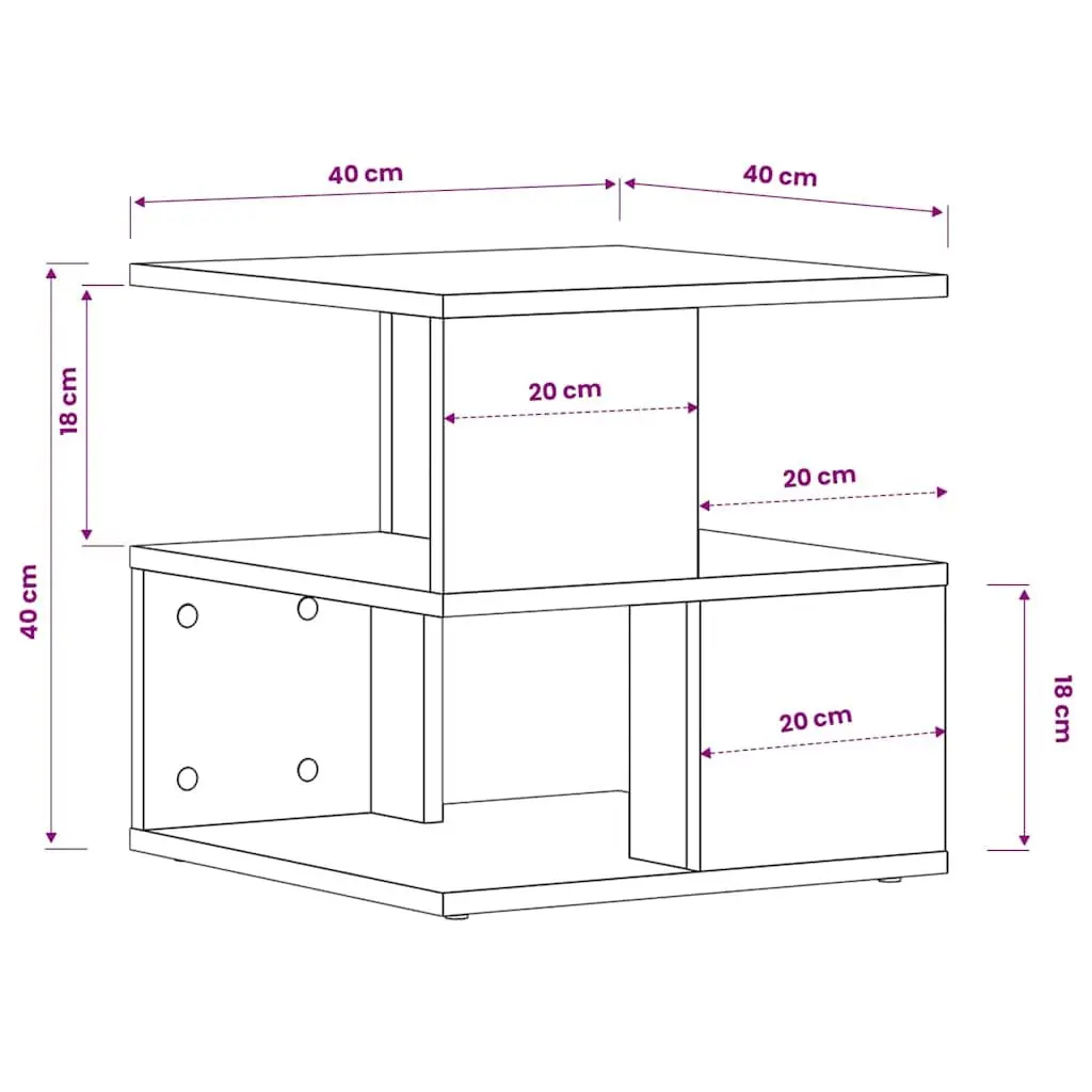 White End Table for Living Room 40 x 40 x 40 cm with 2 Shelves Modern Accent Storage Side Table Furniture