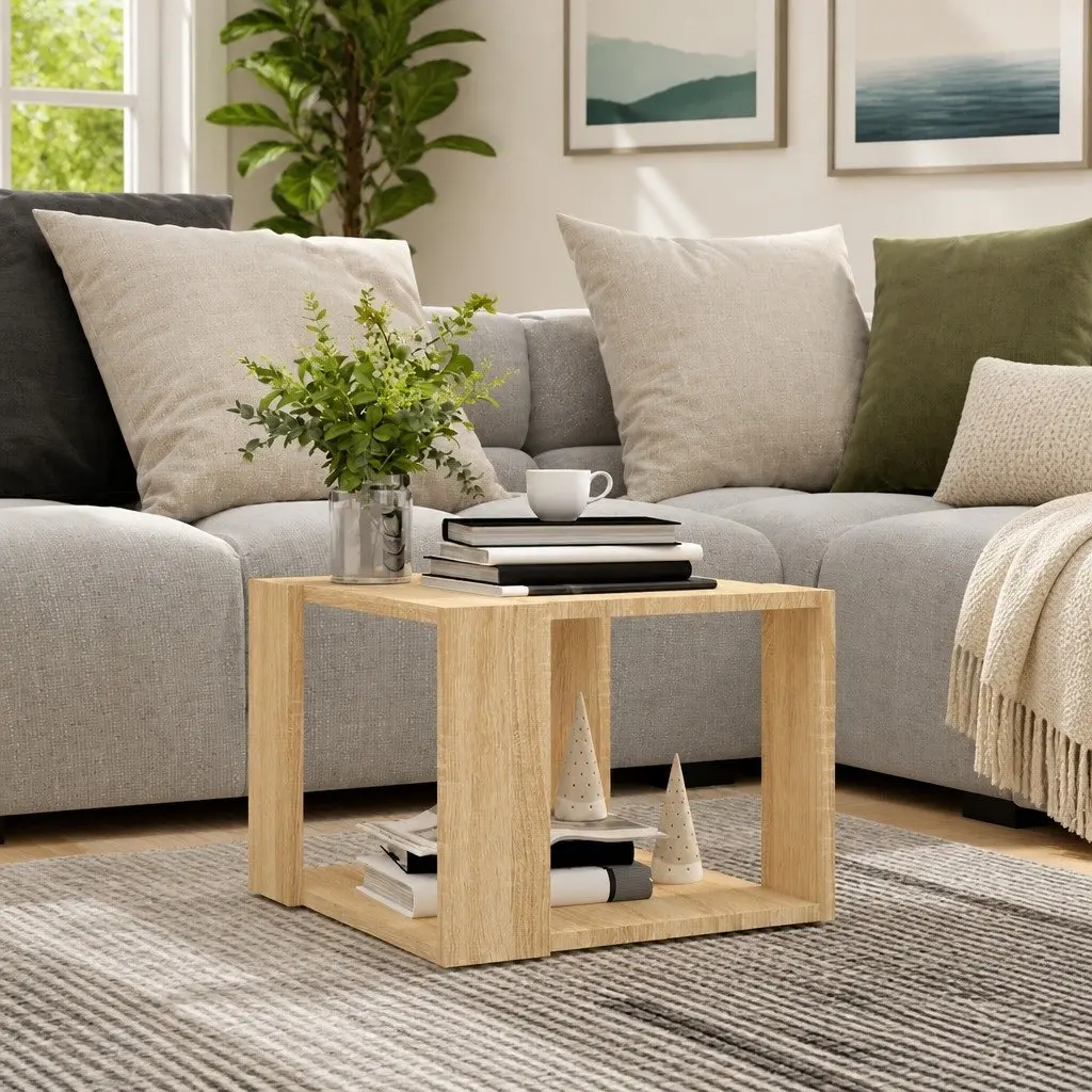 Coffee Table Living Room 40W x 40D x 30H cm with Storage Shelf Engineered Wood