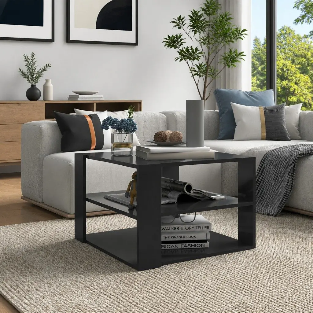 Coffee Table Grey 60x60x40 cm Modern Design Storage Shelf Living Room Furniture