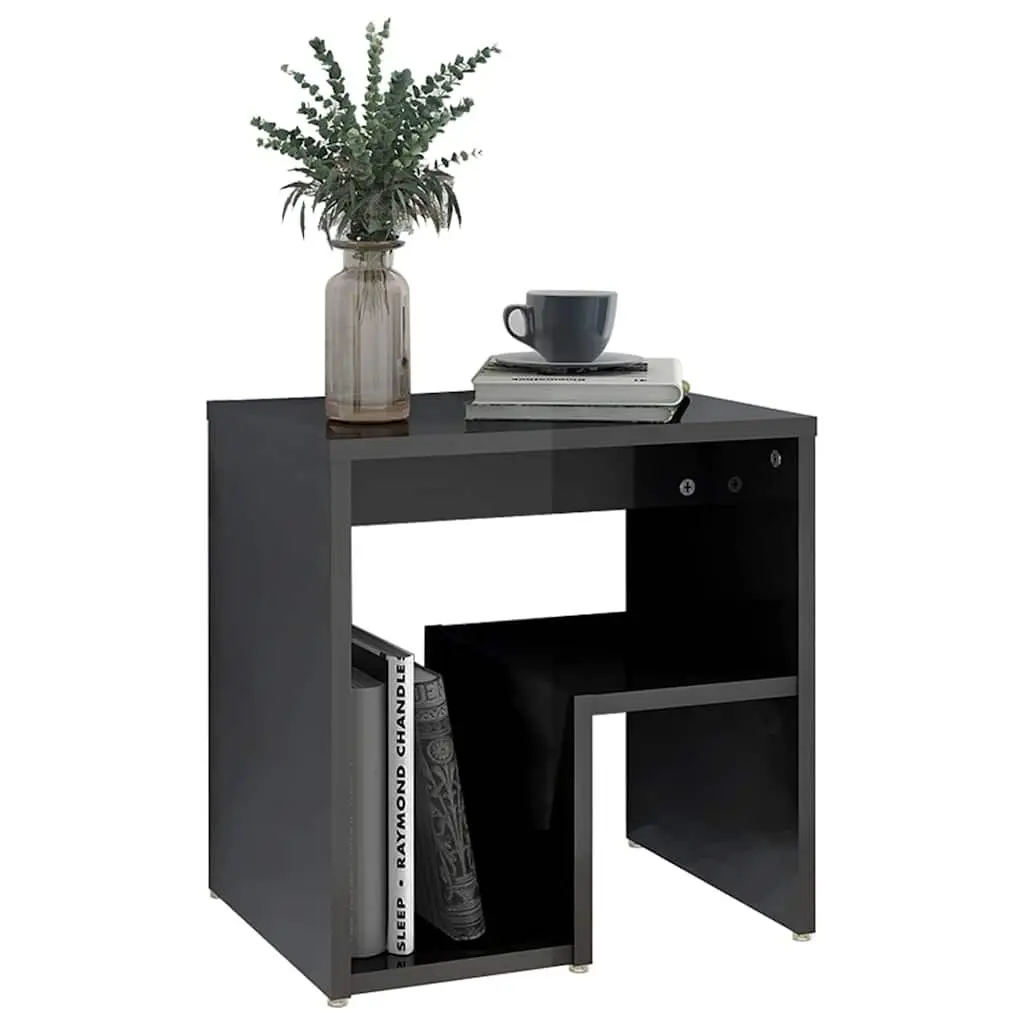 Bedside Tables Grey High Gloss 2 Piece Nightstands with Shelf