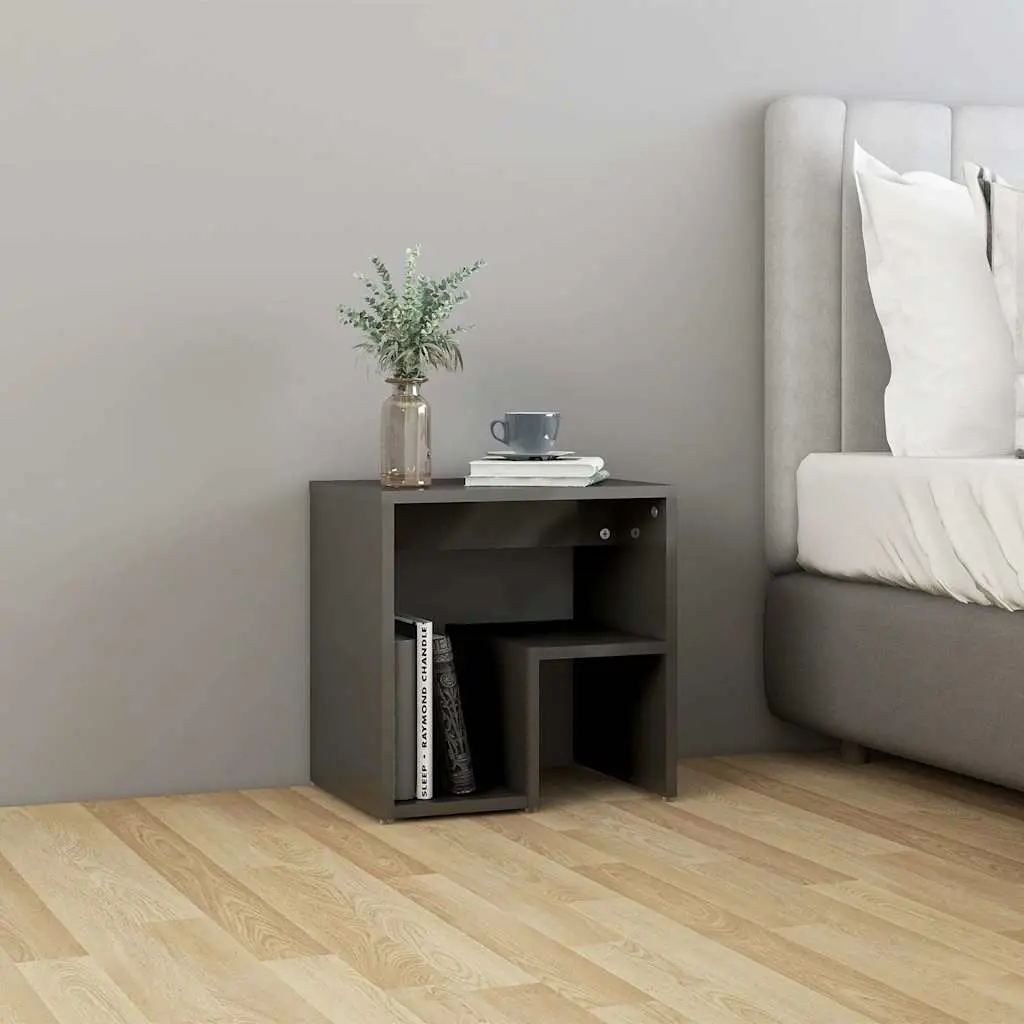 Bedside Tables Grey High Gloss 2 Piece Nightstands with Shelf