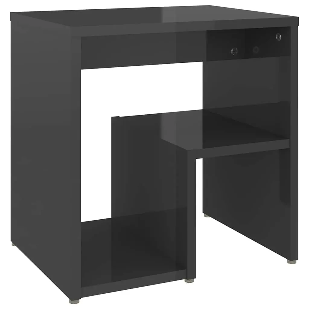 Bedside Tables Grey High Gloss 2 Piece Nightstands with Shelf