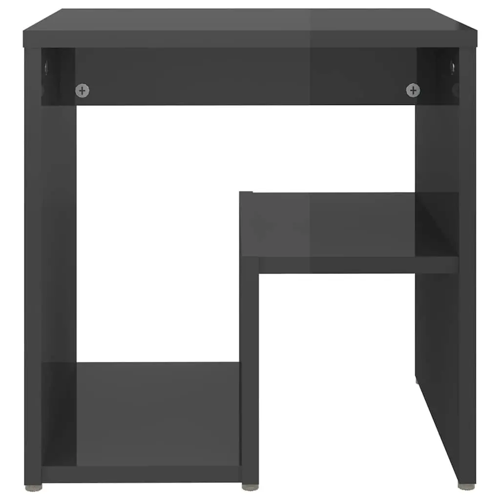 Bedside Tables Grey High Gloss 2 Piece Nightstands with Shelf