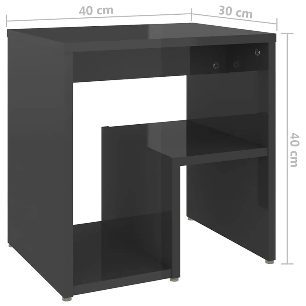 Bedside Tables Grey High Gloss 2 Piece Nightstands with Shelf