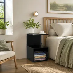 Specifications for Black Open Compartment Bedside Cabinet