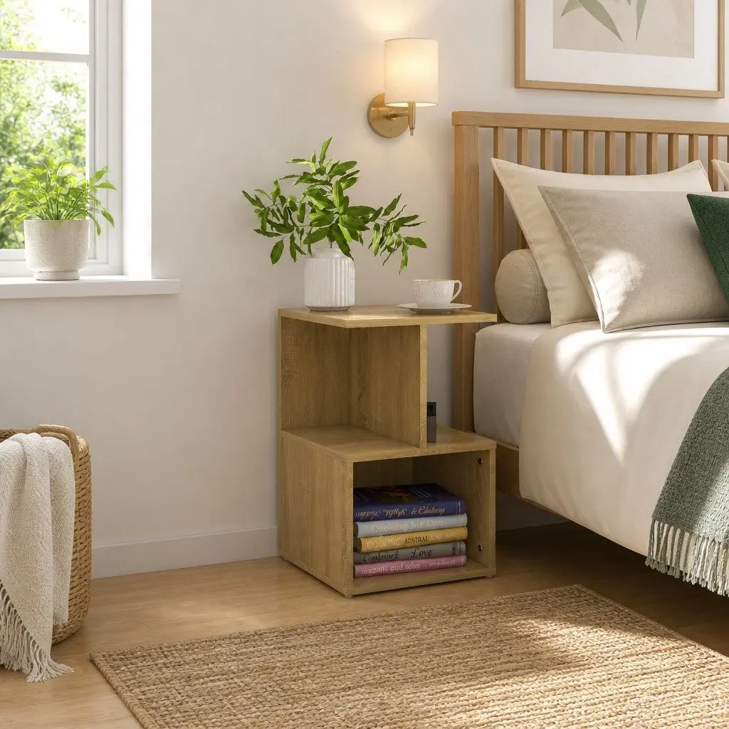 Bedside Cabinets Set 2 pcs Bedroom Storage Open Shelves Brown Engineered Wood