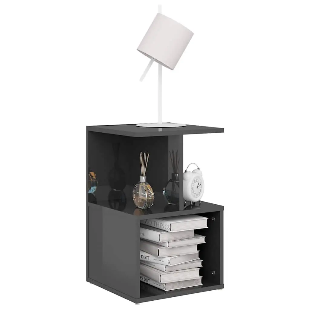 Bedside Cabinets Bedroom Storage 2 Piece High Gloss Grey Nightstand Open Compartment