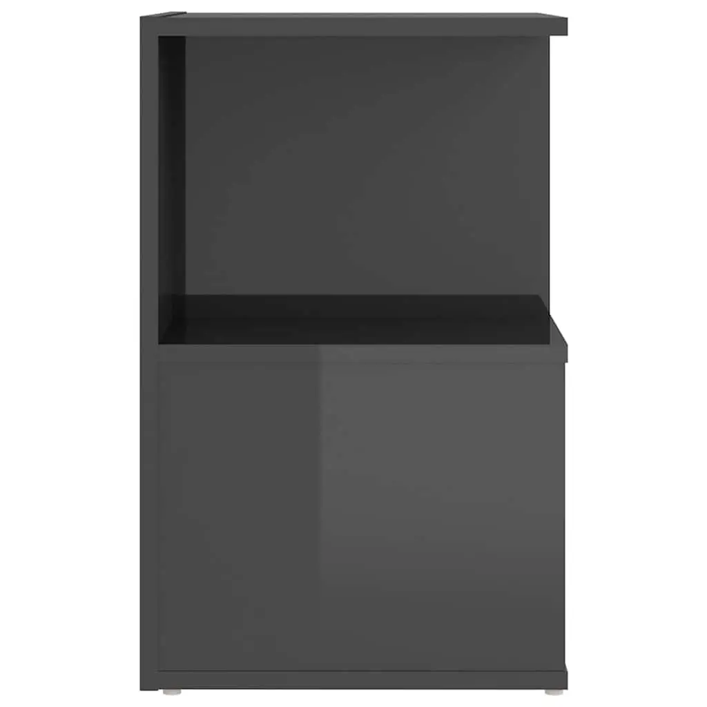 Bedside Cabinets Bedroom Storage 2 Piece High Gloss Grey Nightstand Open Compartment