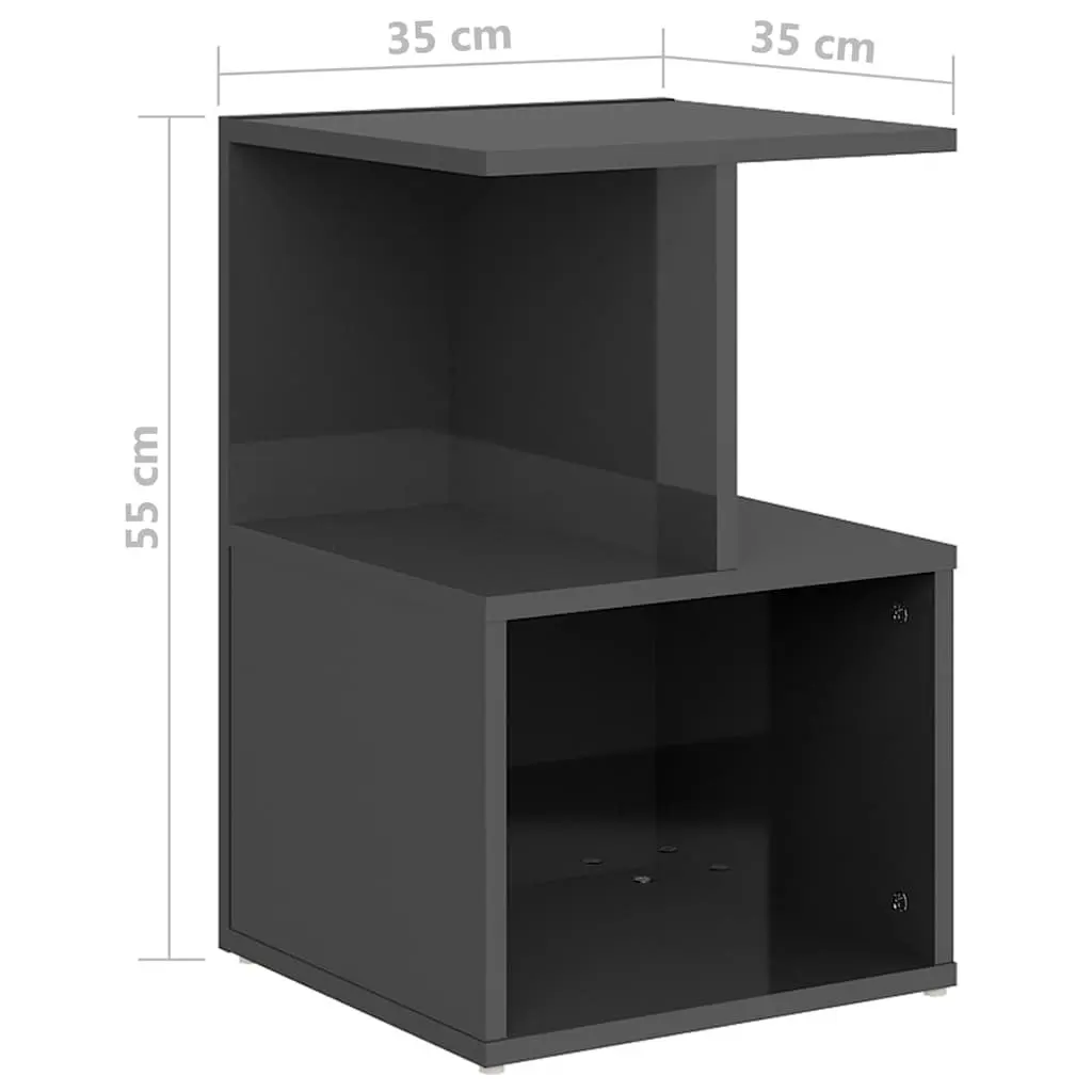 Bedside Cabinets Bedroom Storage 2 Piece High Gloss Grey Nightstand Open Compartment