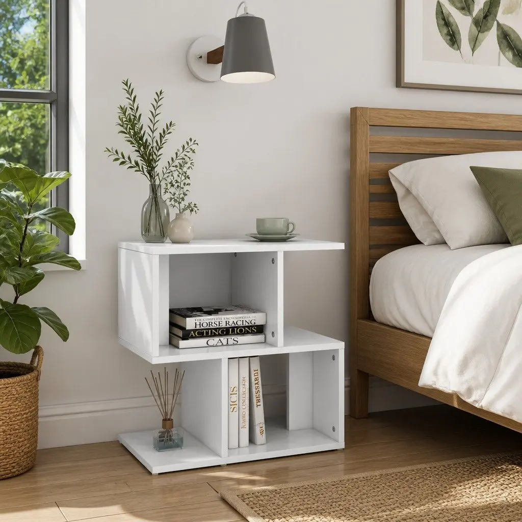 Bedside Cabinet Set 2 pcs White Open Compartment Storage Nightstand Table