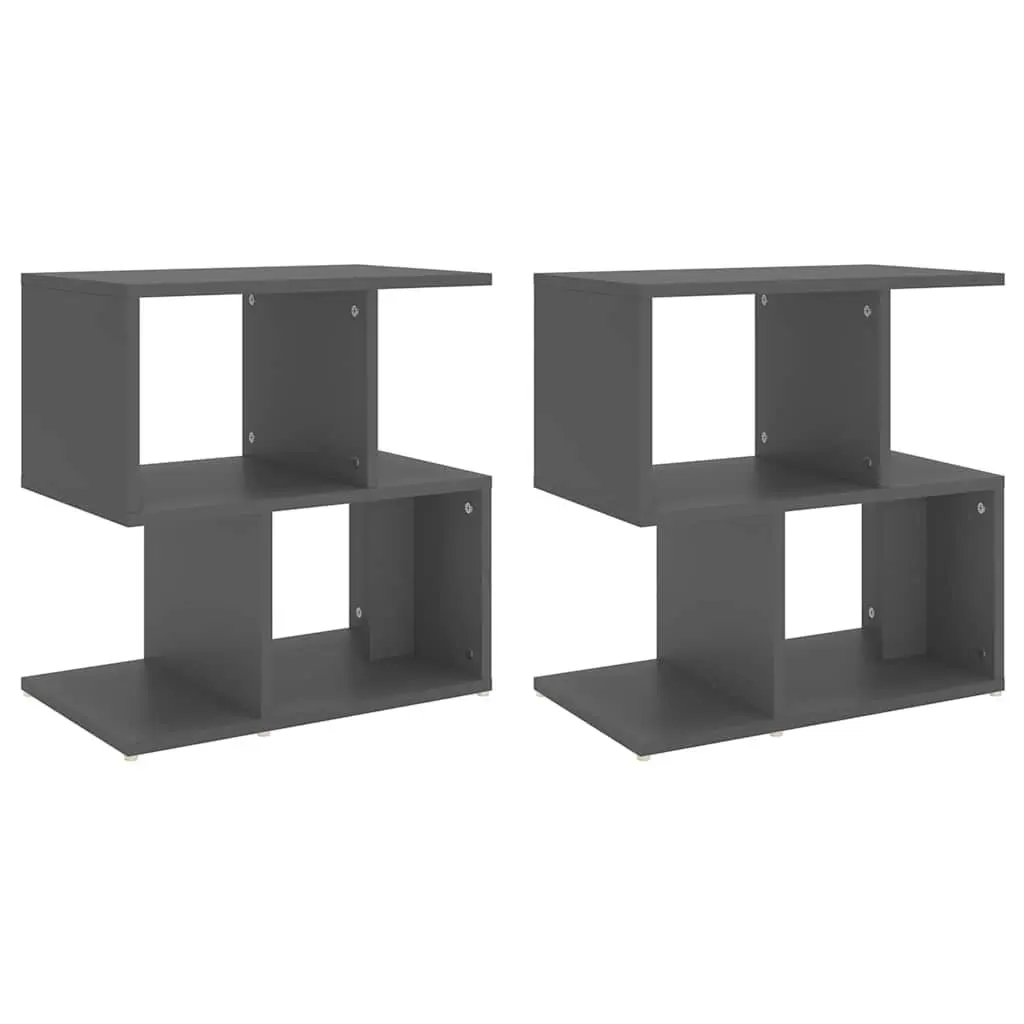 Bedside Cabinet Set 2 Piece Grey Open Compartments Storage Nightstand Furniture