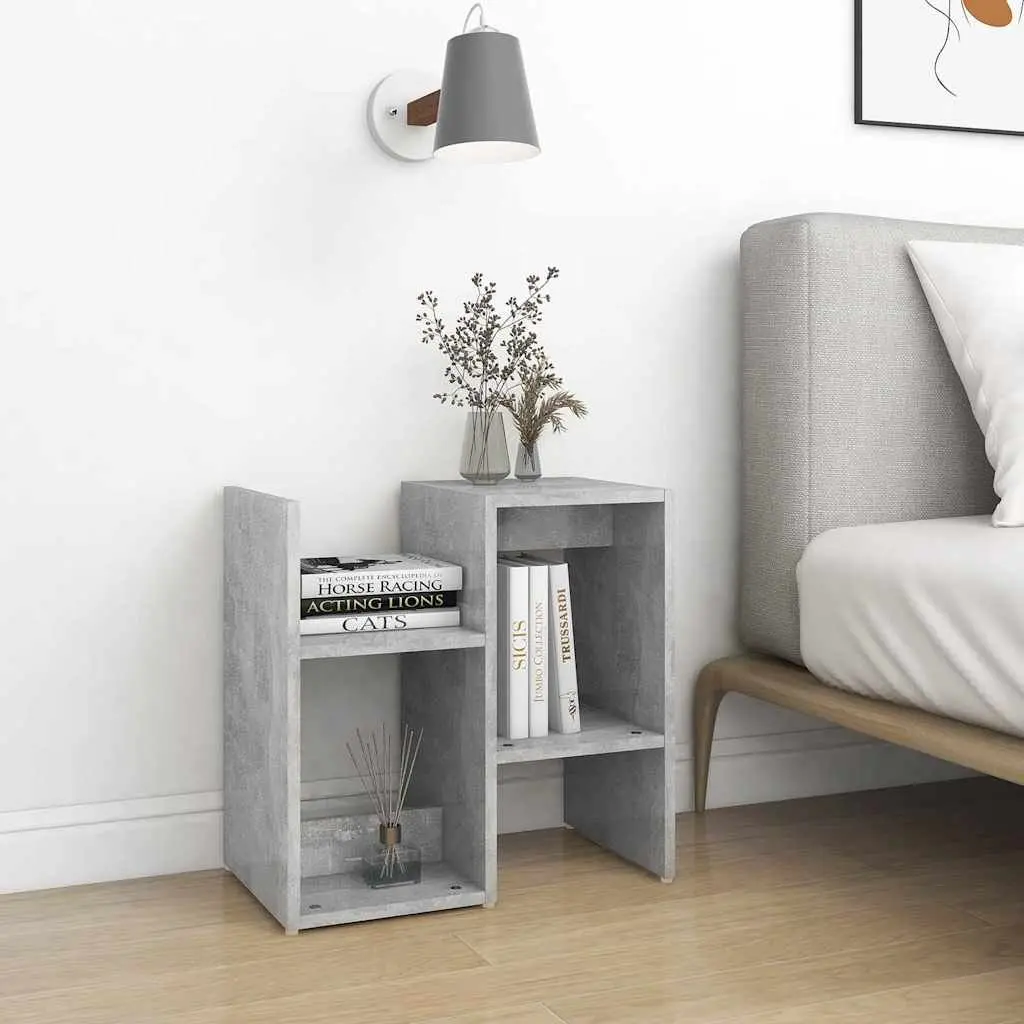 Bedside Cabinet Grey Open Compartments Storage Nightstand Table