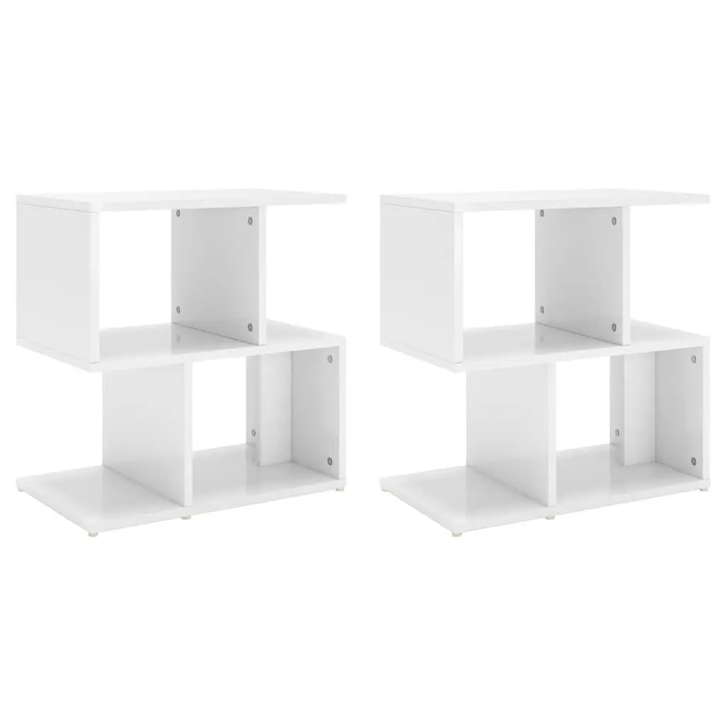 Bedside Cabinet Set 2 pcs White High Gloss Storage Nightstand Open Compartments