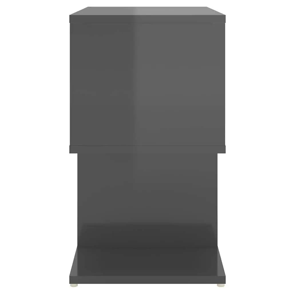 Bedside Cabinet Set 2 pcs Grey High Gloss Storage Nightstand Open Compartments