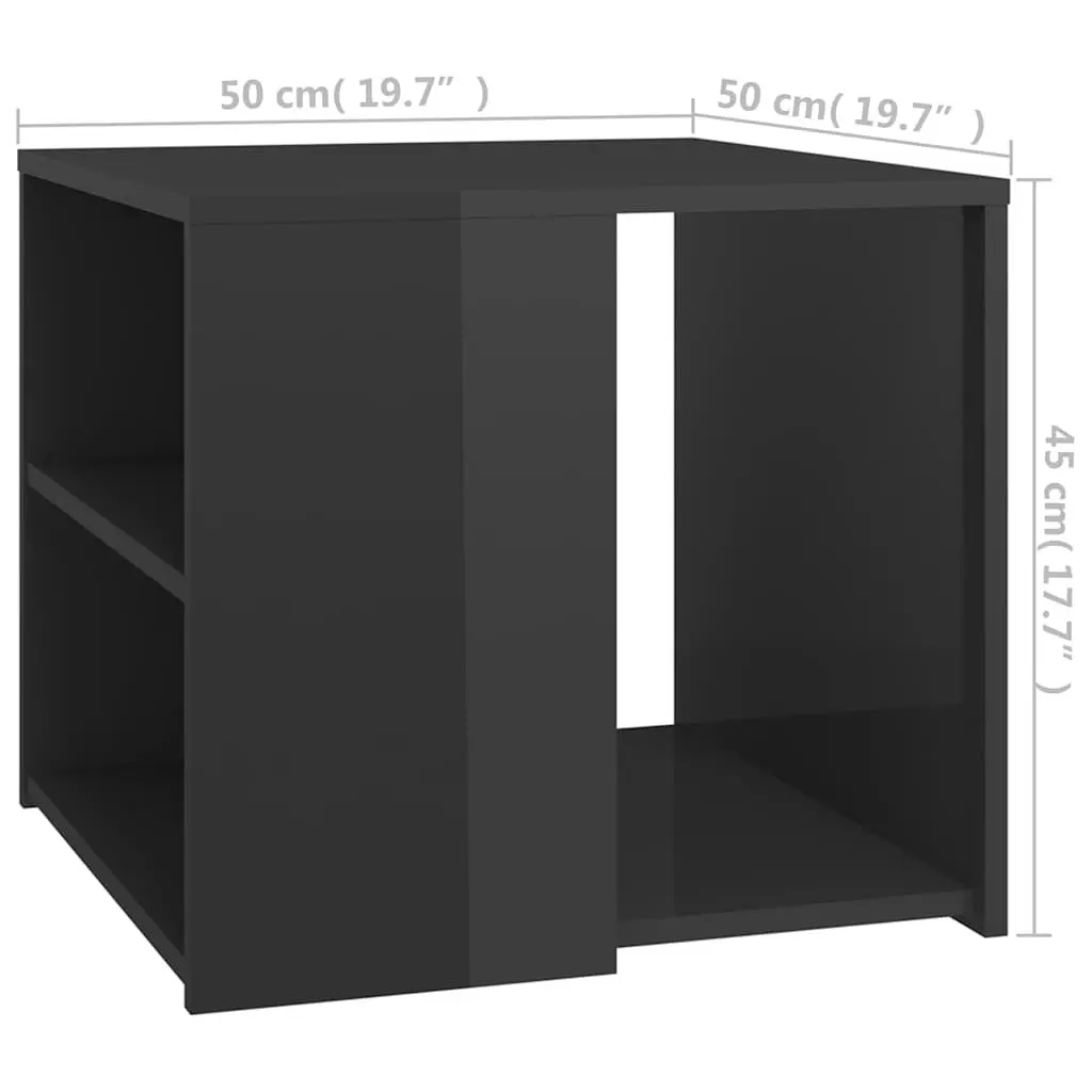 Grey Side Table 50x50x45 cm High Gloss 3 Shelf Storage End Table Cabinet