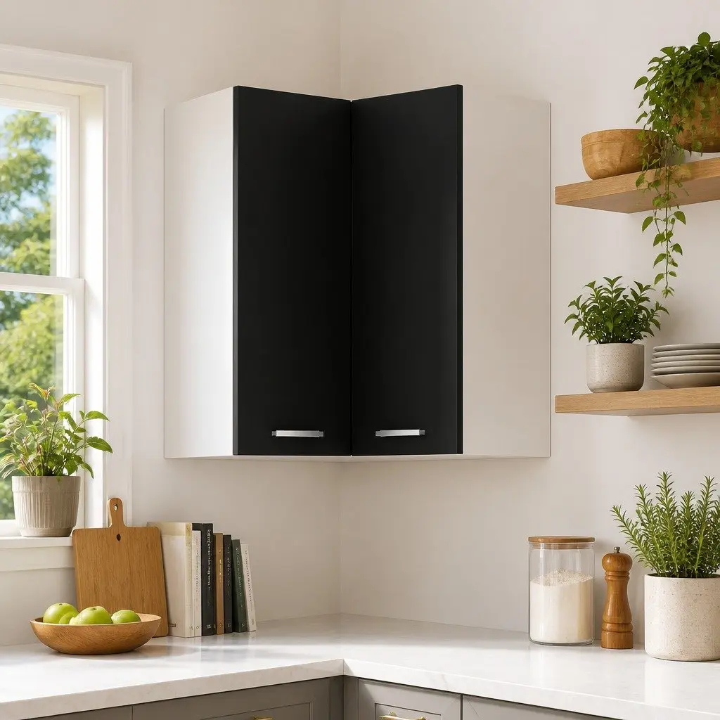 Hanging Corner Kitchen Cabinet Black Storage Unit 57 x 57 x 60 cm