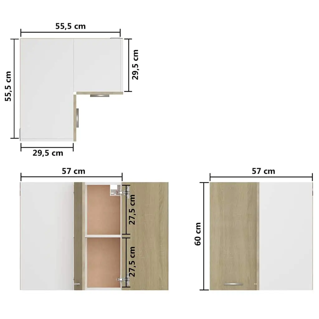 Hanging Corner Kitchen Cabinet Storage for Kitchen 57 x 57 x 60 cm Brown