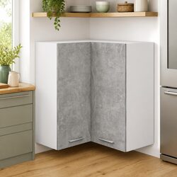 Corner Kitchen Cabinet Grey Wall Mount Hanging Storage Shelves Cupboard Unit