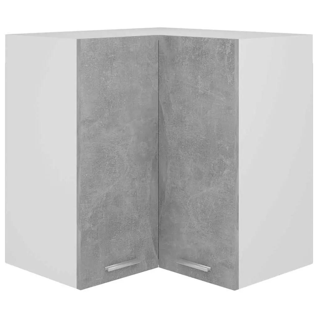 Grey Corner Cabinet Wall Mounted Storage Unit with Two Doors and Two Shelves for Kitchen Use
