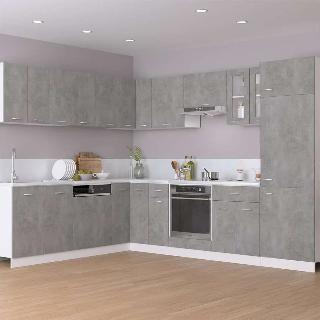 Grey Corner Cabinet Wall Mounted Storage Unit with Two Doors and Two Shelves for Kitchen Use
