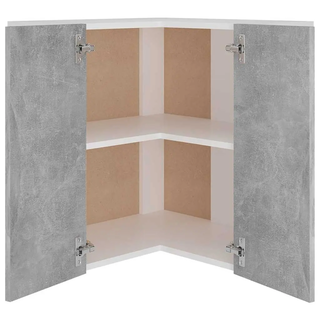 Grey Corner Cabinet Wall Mounted Storage Unit with Two Doors and Two Shelves for Kitchen Use