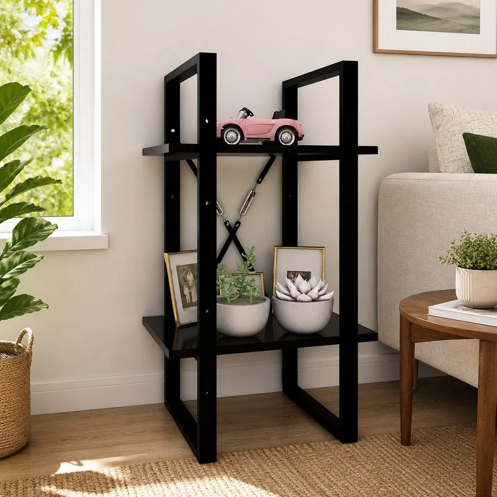 2-Tier Black Book Cabinet with Engineered Wood